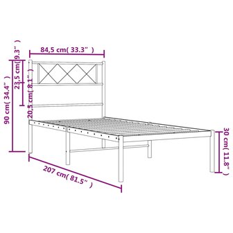 Bedframe met hoofdbord metaal zwart 80x200 cm 9