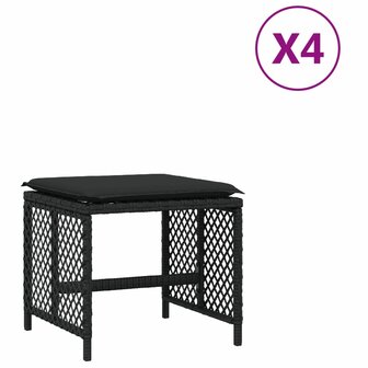 Tuinkrukken 4 st met kussens 41x41x36 cm poly rattan zwart 2