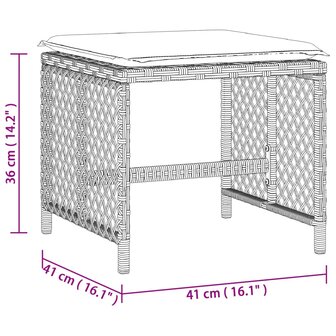 Tuinkrukken 4 st met kussens 41x41x36 cm poly rattan lichtgrijs 11