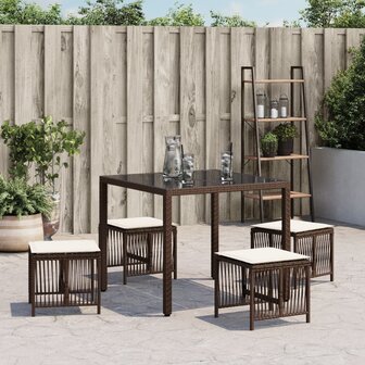 Tuinkrukken 4 st met kussens 41x41x36 cm poly rattan bruin 3