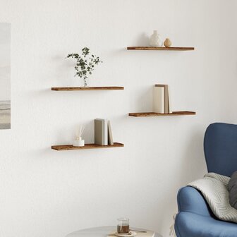 Wandschappen 4 st 40x10x1,5 cm bewerkt hout oud houtkleurig 3