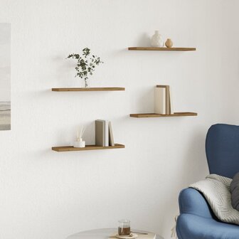Wandschappen 4 st 40x10x1,5 cm bewerkt hout artisanaal eiken 3
