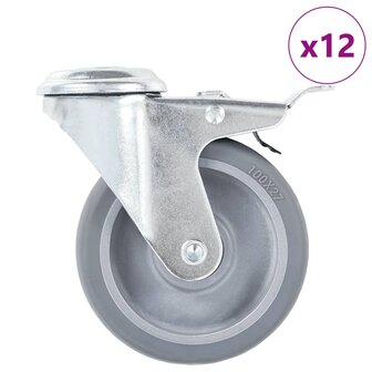 12 st Zwenkwielen met boutgaten 100 mm 1