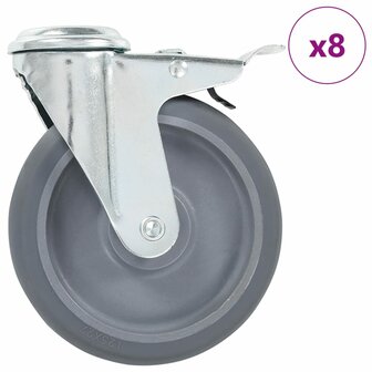 8 st Zwenkwielen met boutgaten 125 mm 1