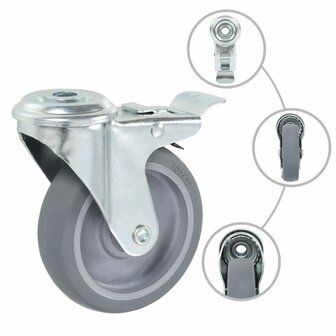 12 st Zwenkwielen met boutgaten 100 mm 3