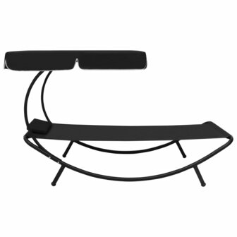 Loungebed met luifel en kussen zwart 3