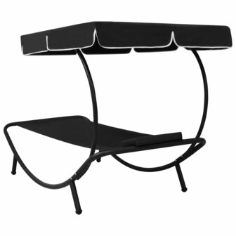 Loungebed met luifel en kussen zwart 4