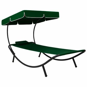 Loungebed met luifel en kussen groen 1