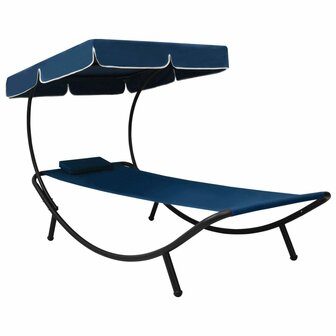 Loungebed met luifel en kussen blauw 1