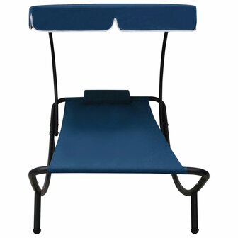 Loungebed met luifel en kussen blauw 2