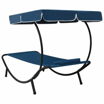 Loungebed met luifel en kussen blauw 4