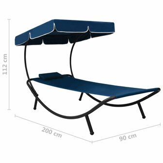 Loungebed met luifel en kussen blauw 7