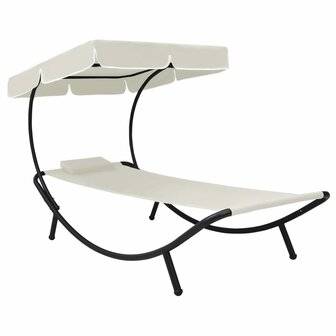 Loungebed met luifel en kussen cr&egrave;mewit 1