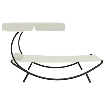Loungebed met luifel en kussen cr&egrave;mewit 2