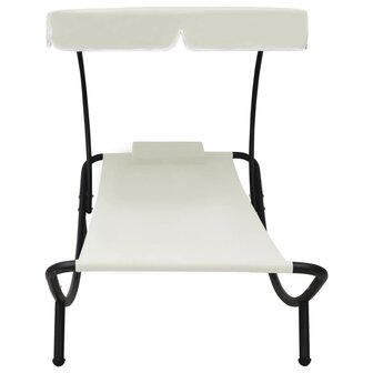 Loungebed met luifel en kussen cr&egrave;mewit 3