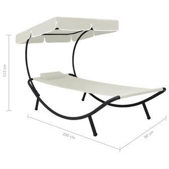 Loungebed met luifel en kussen cr&egrave;mewit 7