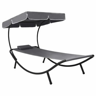 Loungebed met luifel en kussen grijs 1