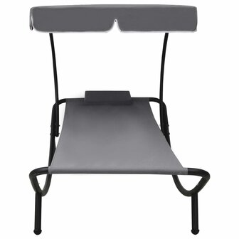 Loungebed met luifel en kussen grijs 3