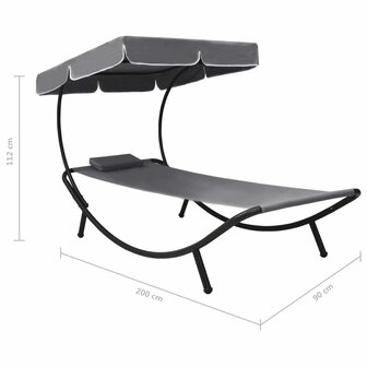 Loungebed met luifel en kussen grijs 7