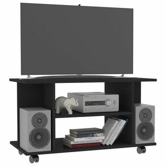 Tv-meubel met wieltjes 80x40x45 cm bewerkt hout zwart 3