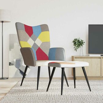 Relaxstoel met voetenbank patchwork stof 1