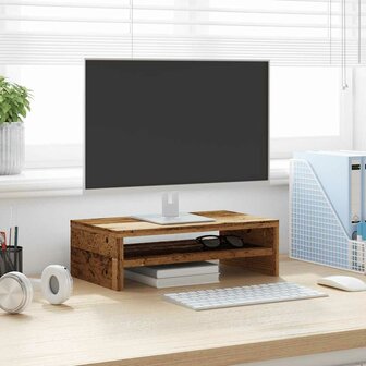 Monitorstandaard 42x24x13 cm bewerkt hout oud houtkleurig 3