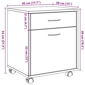 Rolkast 45x38x54 cm bewerkt hout artisanaal eikenkleur 11