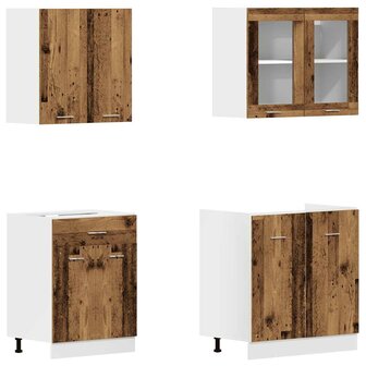 4-delige Keukenkastenset bewerkt hout oud houtkleurig 4