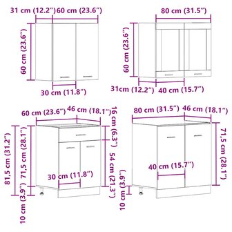 4-delige Keukenkastenset bewerkt hout oud houtkleurig 8