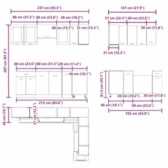 11-delige Keukenkastenset bewerkt hout oud houtkleurig 8