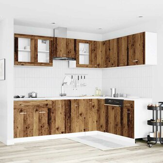 11-delige Keukenkastenset bewerkt hout oud houtkleurig 1