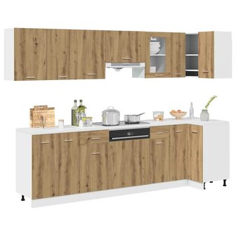 11-delige Keukenkastenset bewerkt hout artisanaal eiken 1