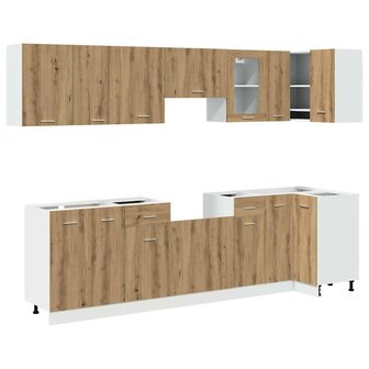 11-delige Keukenkastenset bewerkt hout artisanaal eiken 2