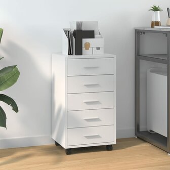 Ladekast met wieltjes bewerkt hout hoogglans wit 1