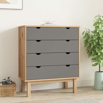 Ladekast OTTA 76,5x39,5x90 cm massief grenenhout bruin en grijs 1