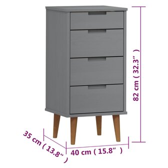 Ladekast MOLDE 40x35x82 cm massief grenenhout grijs 8