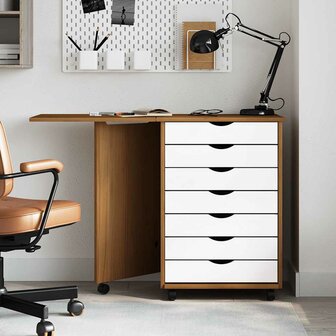 Ladekast met bureau MOSS verrijdbaar massief grenen honingbruin 2