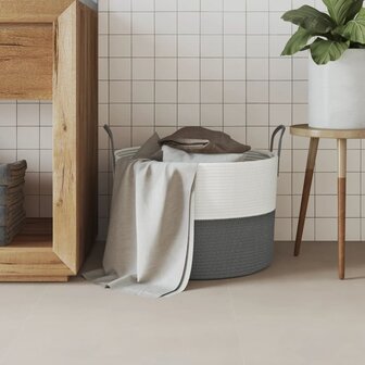 Opbergmand &Oslash; 51x33 cm katoen grijs en wit 3