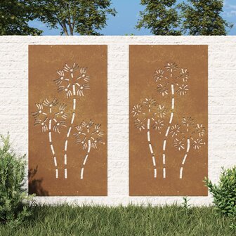 Wanddecoratie tuin 2 st bloemenontwerp 105x55 cm cortenstaal 1
