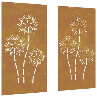 Wanddecoratie tuin 2 st bloemenontwerp 105x55 cm cortenstaal 2