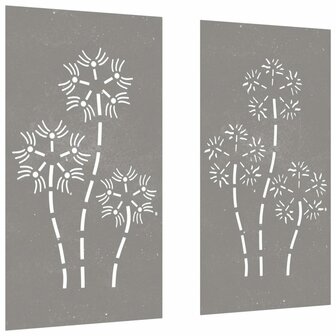 Wanddecoratie tuin 2 st bloemenontwerp 105x55 cm cortenstaal 3