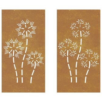 Wanddecoratie tuin 2 st bloemenontwerp 105x55 cm cortenstaal 4