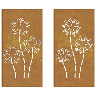 Wanddecoratie tuin 2 st bloemenontwerp 105x55 cm cortenstaal 5