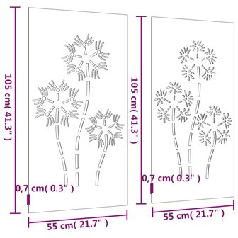 Wanddecoratie tuin 2 st bloemenontwerp 105x55 cm cortenstaal 8