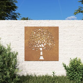 Wanddecoratie tuin boomontwerp 55x55 cm cortenstaal 1