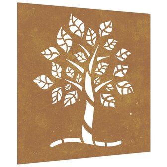 Wanddecoratie tuin boomontwerp 55x55 cm cortenstaal 2