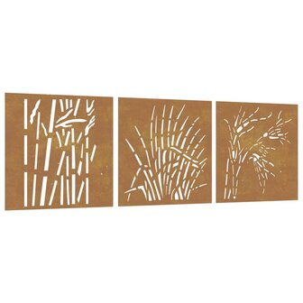 Wanddecoratie tuin 3 st grasontwerp 55x55 cm cortenstaal 2
