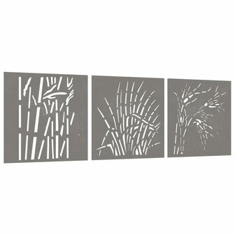 Wanddecoratie tuin 3 st grasontwerp 55x55 cm cortenstaal 3