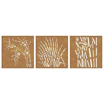 Wanddecoratie tuin 3 st grasontwerp 55x55 cm cortenstaal 5