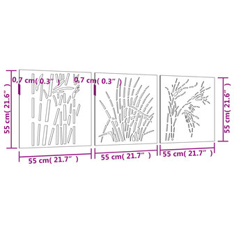 Wanddecoratie tuin 3 st grasontwerp 55x55 cm cortenstaal 8